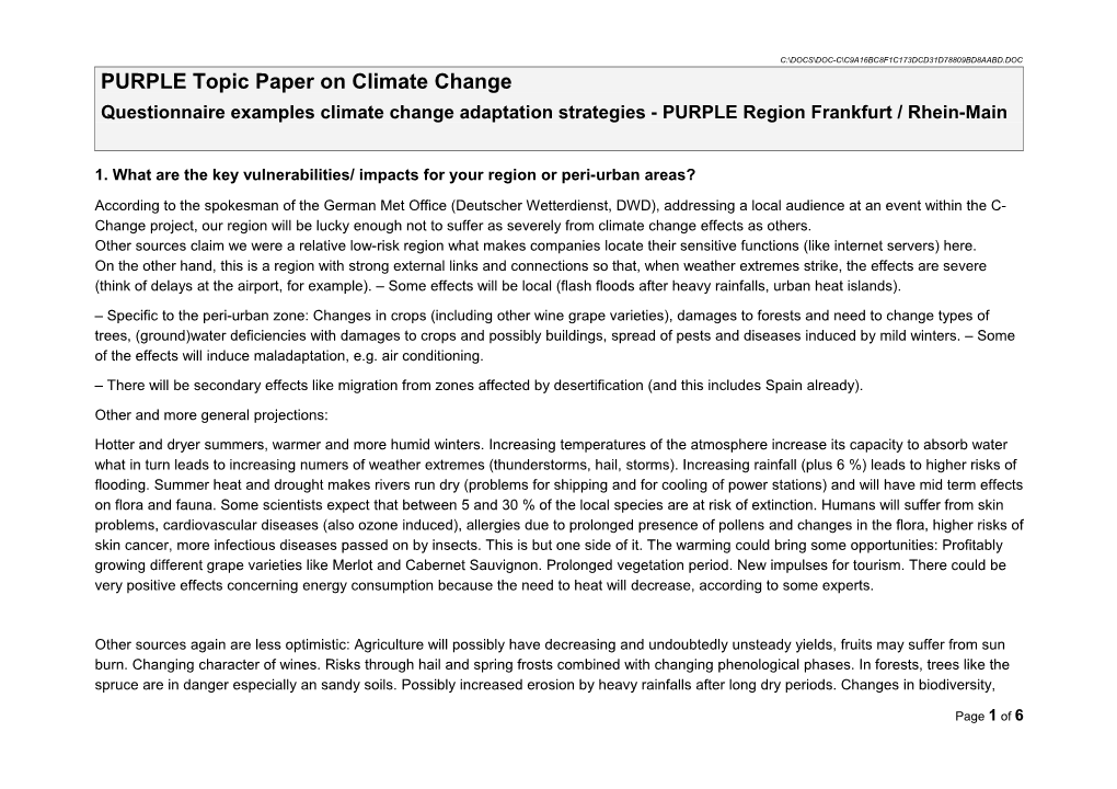 Questionaire Examples Climate Change Adaptation Strategies