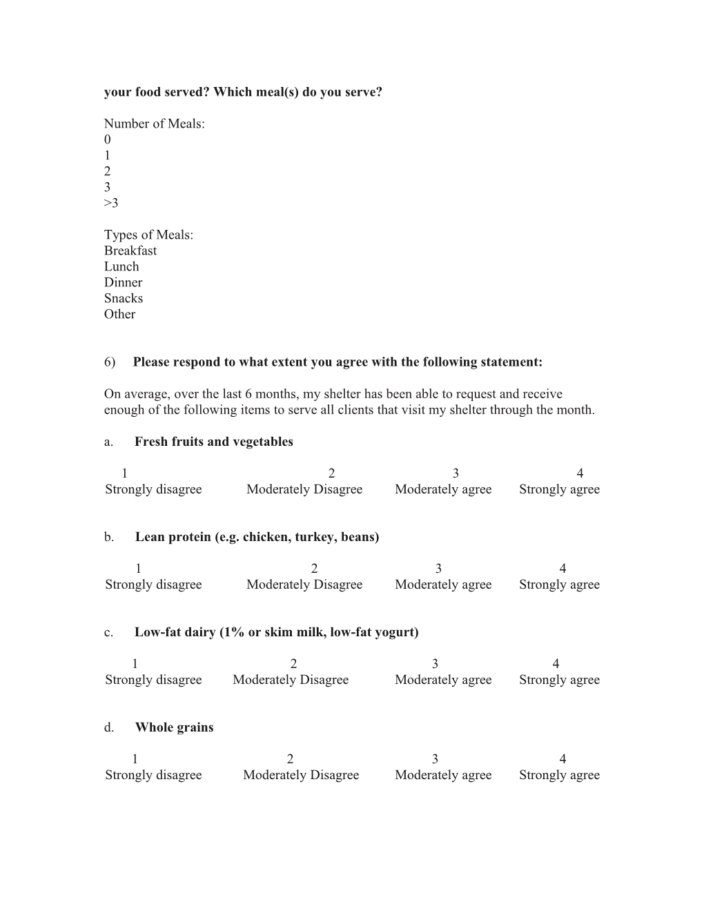 Shelter Staff Food Questionnaire