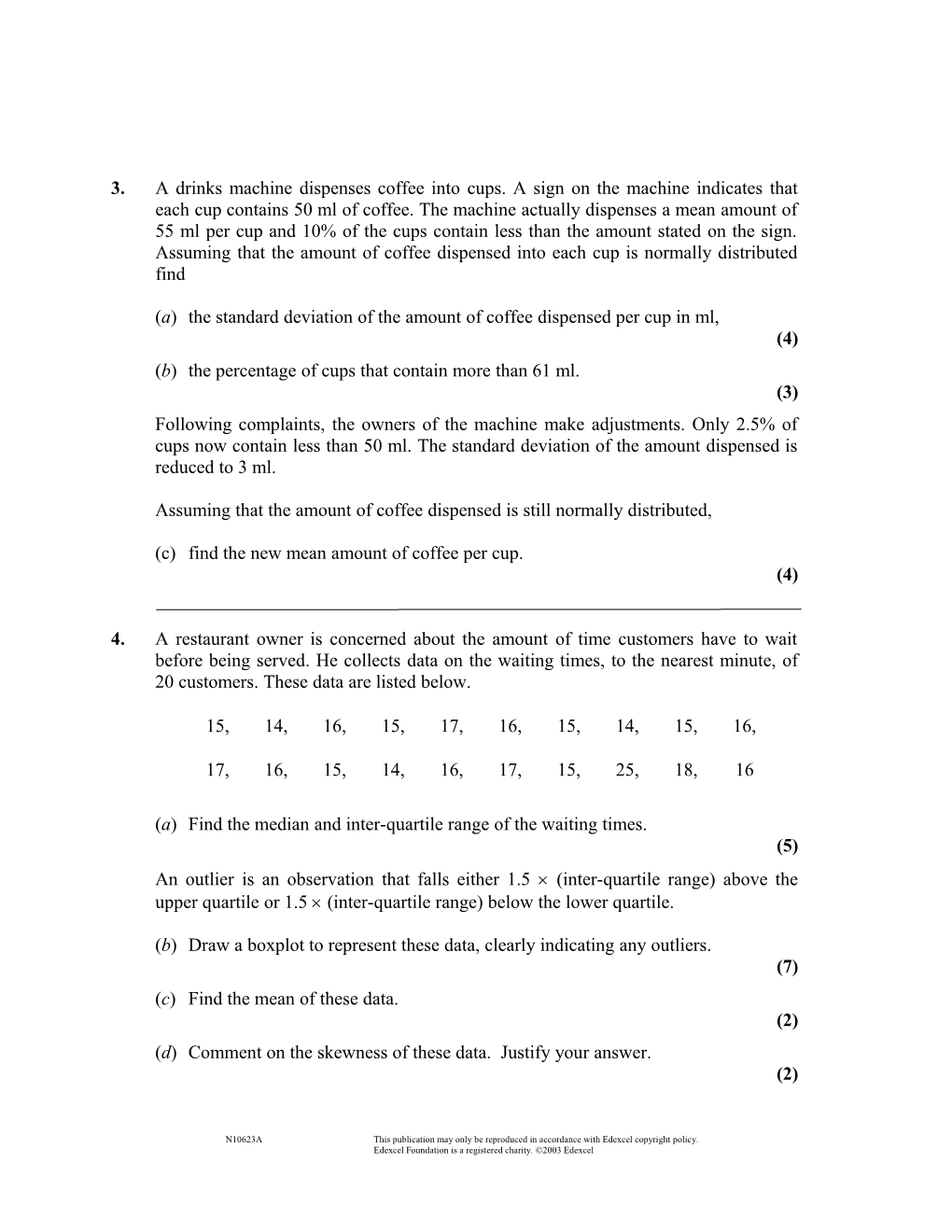January 2003 - 6683 Statistics S1 - Question Paper