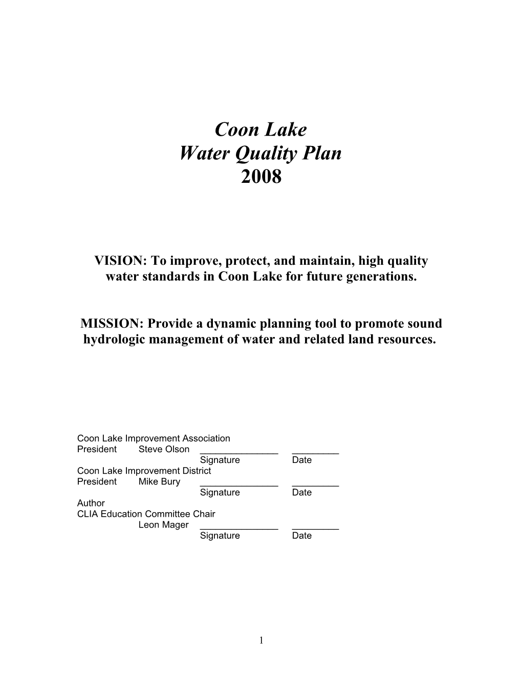 Background on Water Quality Plan