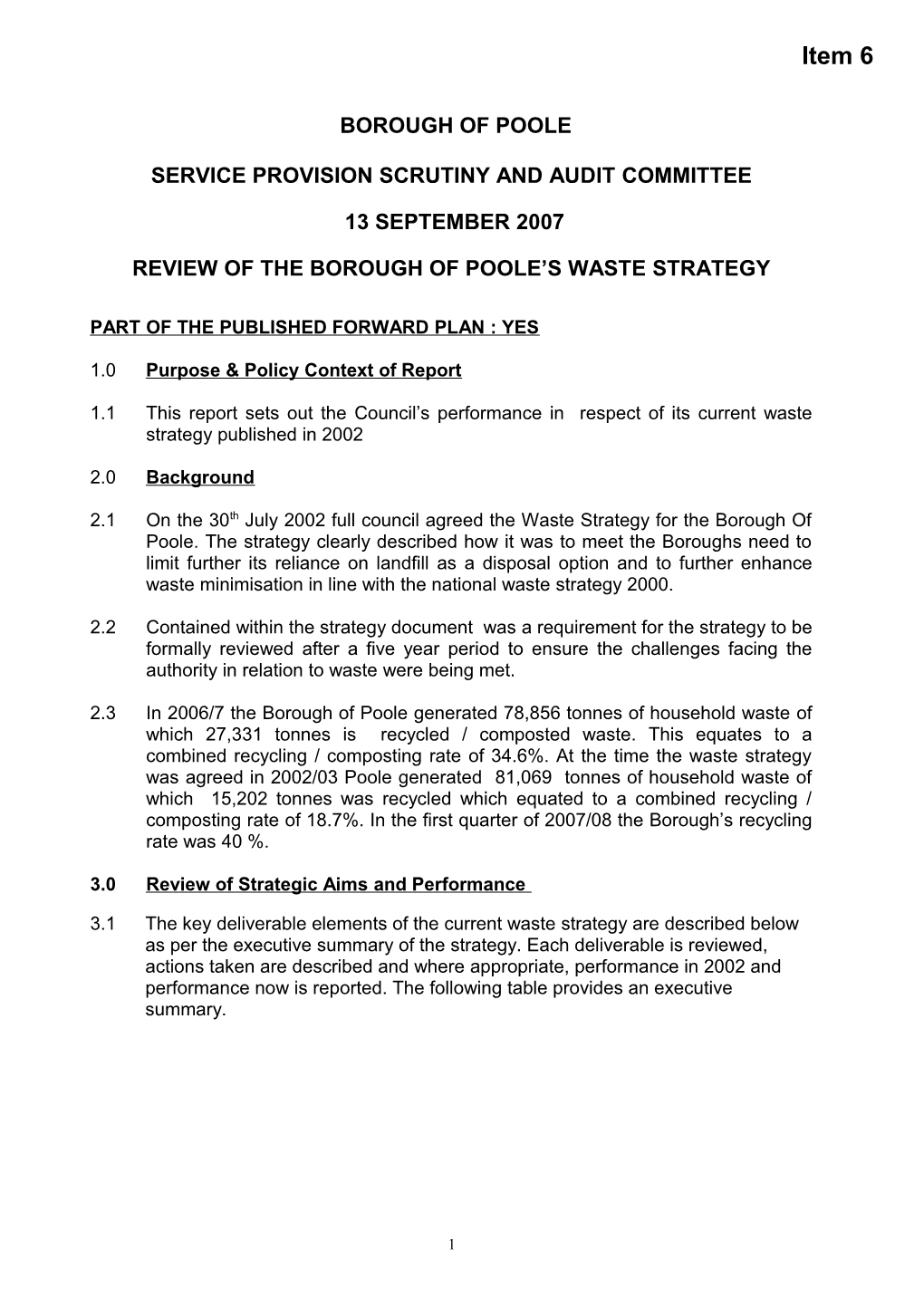 Review of the Borough of Poole S Waste Strategy