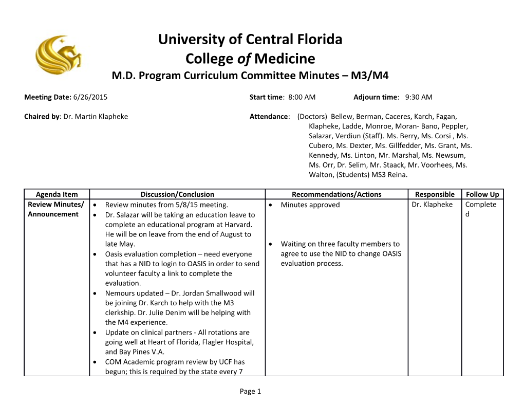 M.D. Program Curriculum Committee Minutes M3/M4