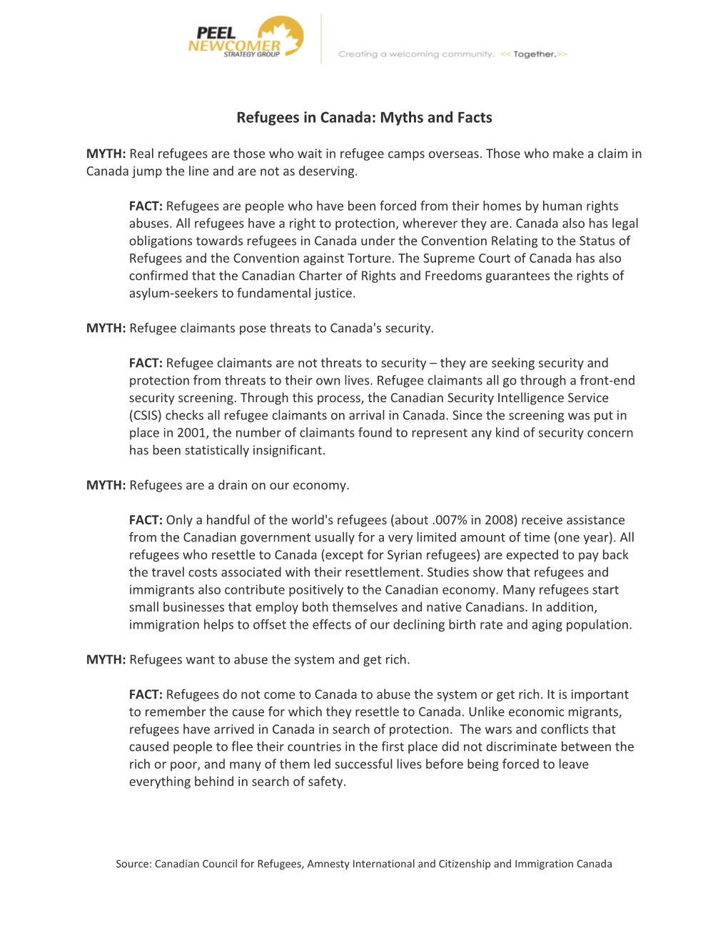 Refugees in Canada: Myths and Facts