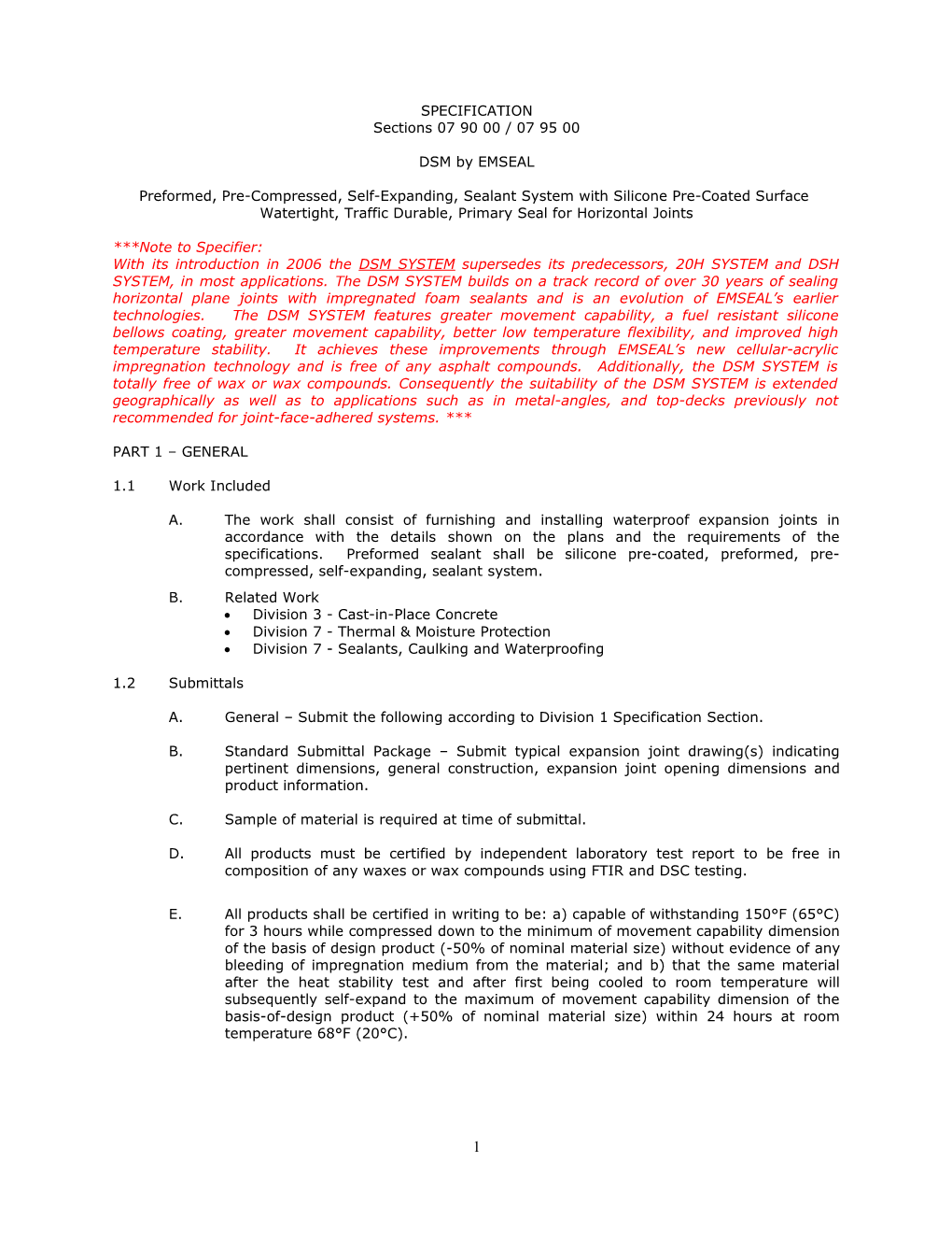 DSM 3 Part Guide Specification