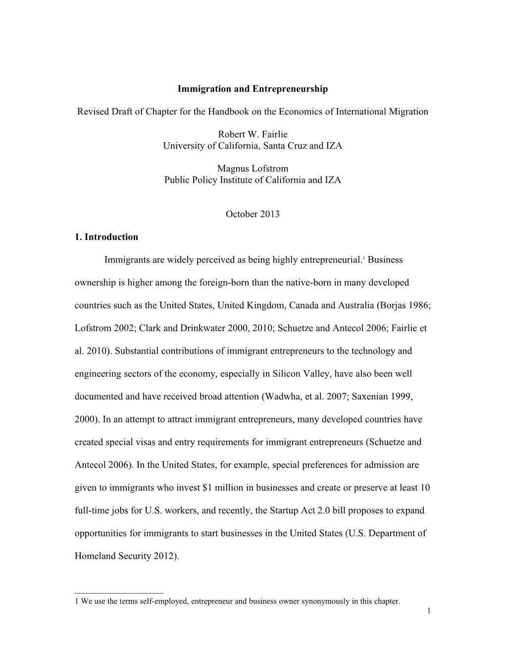 Immigration and Entrepreneurship