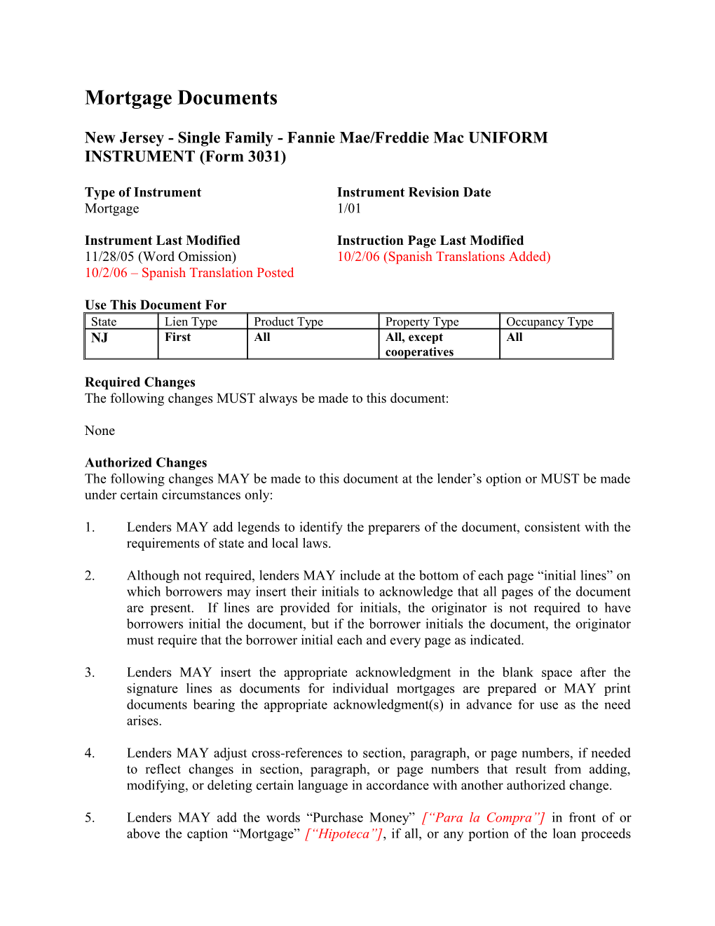 Instructions: New Jersey Security Instrument (Form 3031)