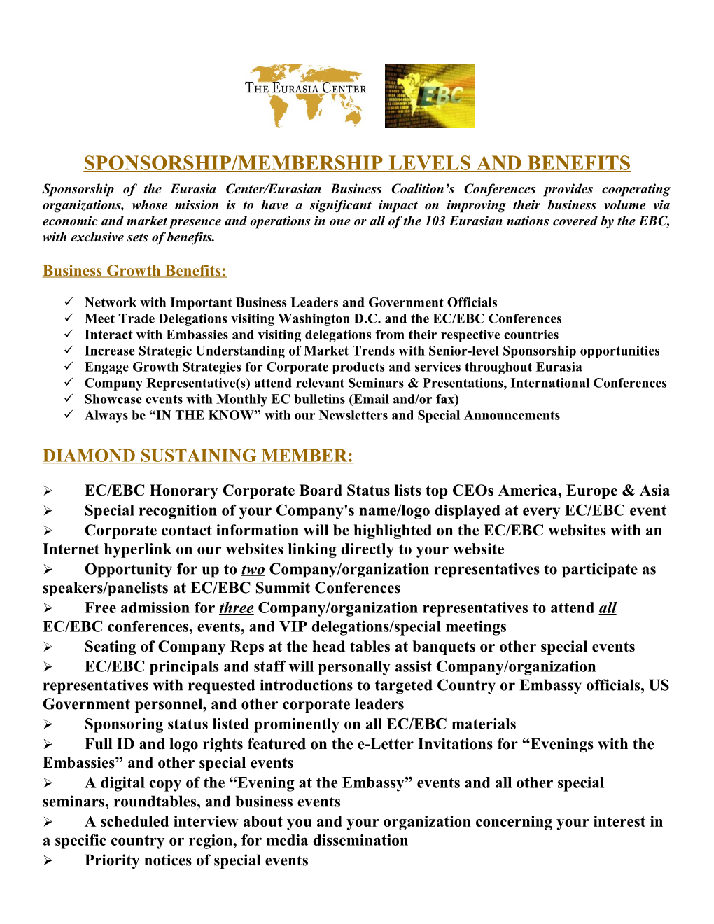 Sponsorship/Membership Levels and Benefits