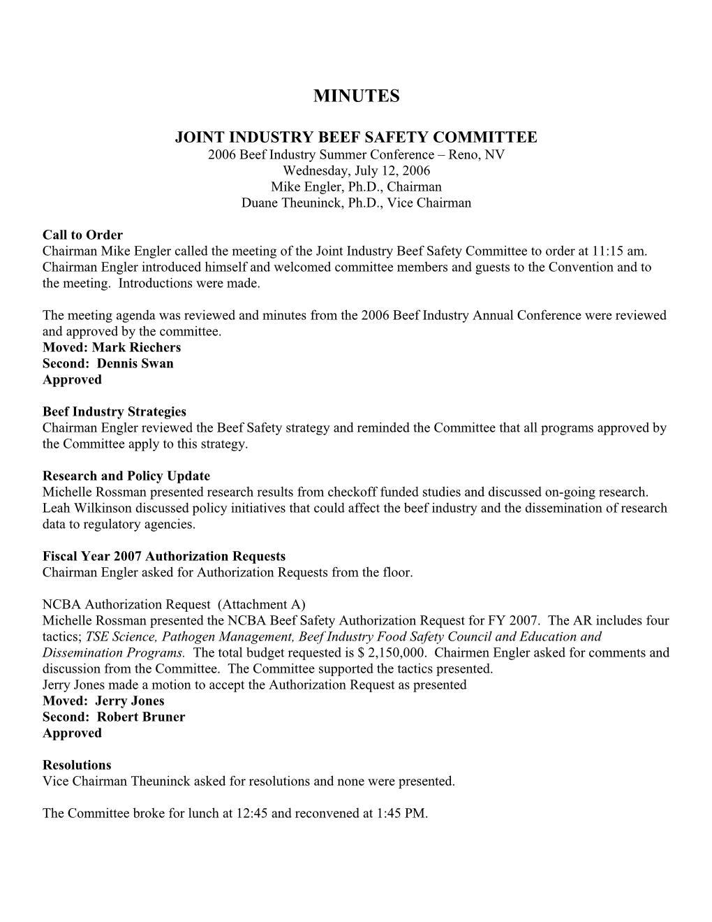 Joint Industry Beef Safety Committee