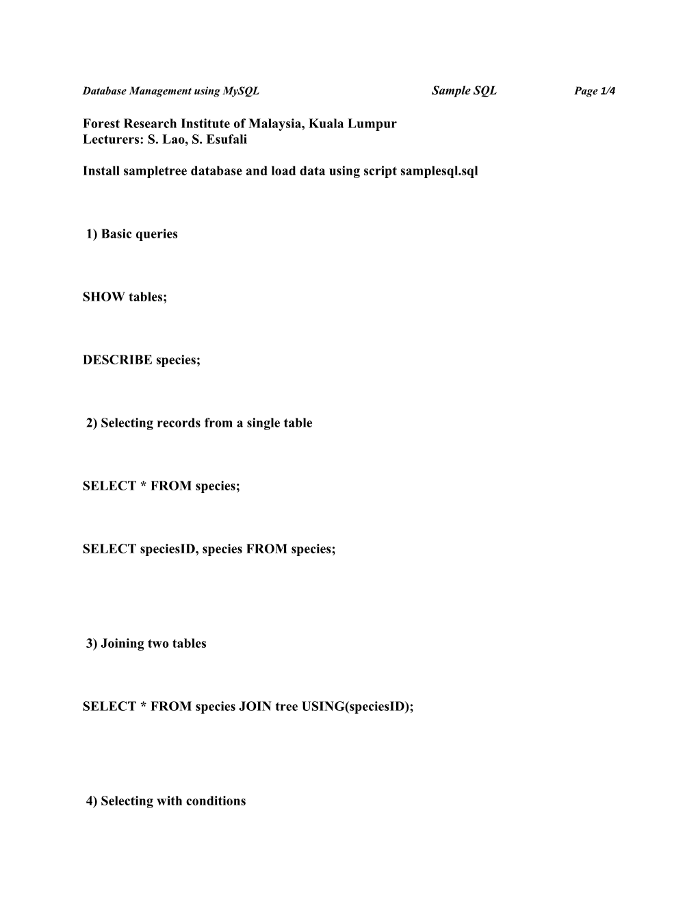 Database Management Using Mysqlsample SQL Page 1/4