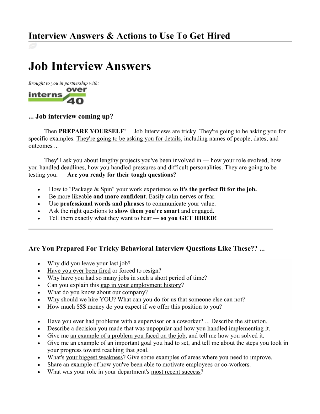 Interview Answers & Actions to Use to Get Hired