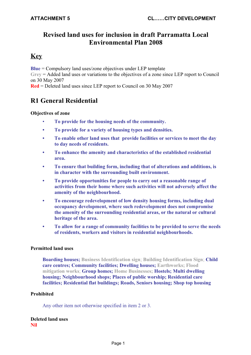 Land Use Issues Regarding Draft Parramatta Local Environmental Plan 2001 (Version 1 As