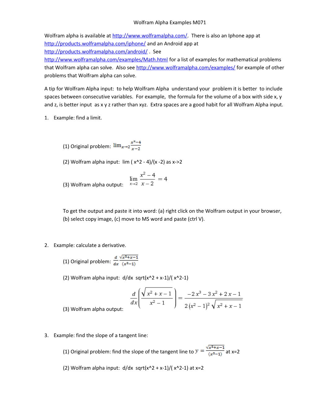 Wolfram Alpha Examples M071