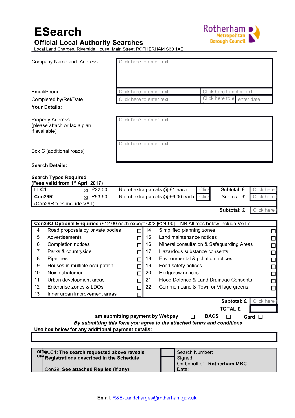 Local Land Charges E Search Form