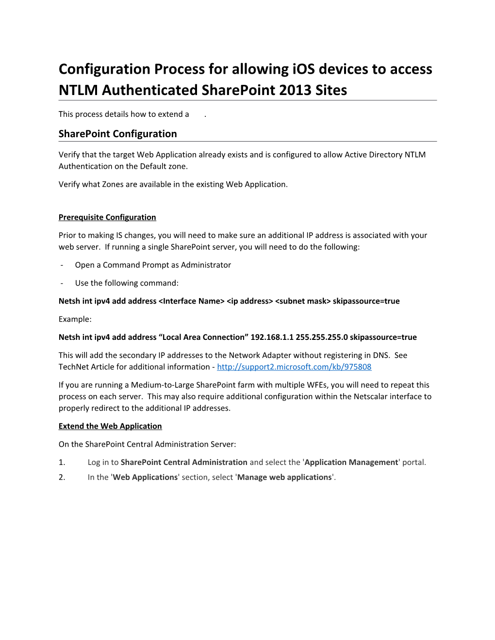 Configuration Process for Allowing Ios Devices to Access NTLM Authenticated Sharepoint