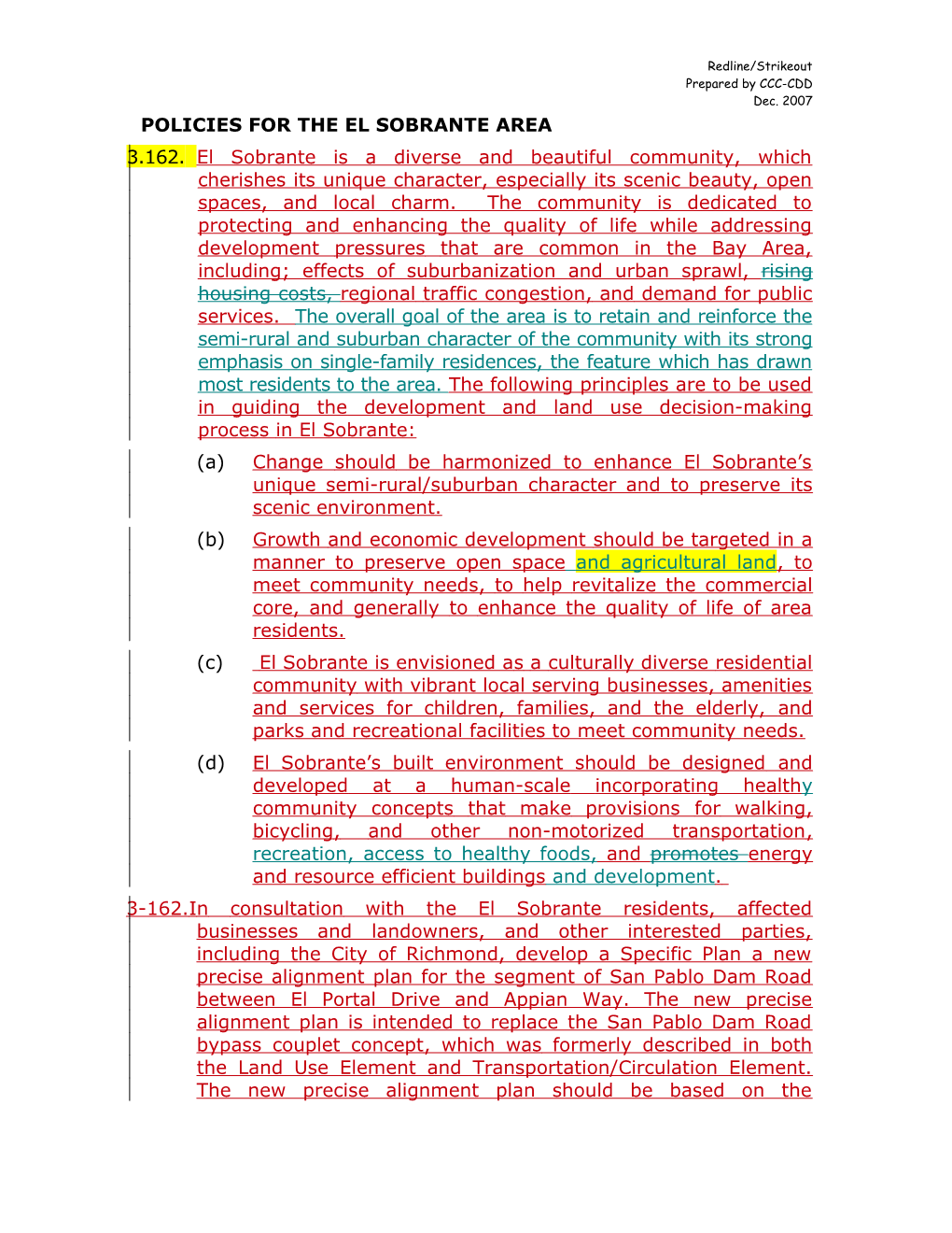 Policies for the El Sobrante Area