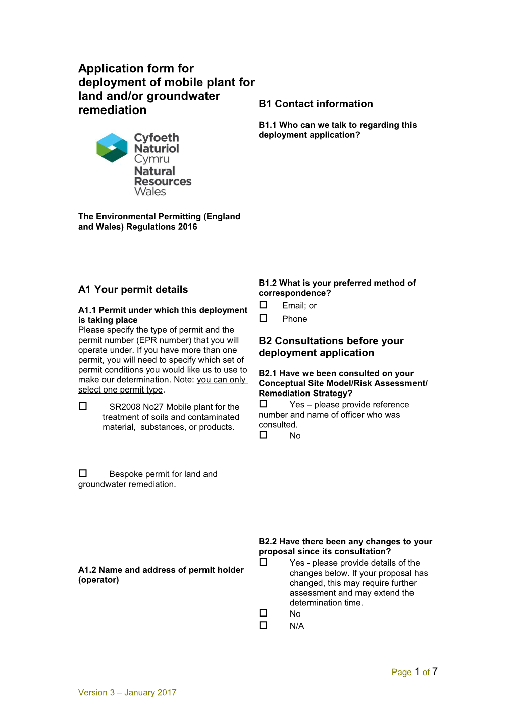 885 11 Form MPP2: Deployment Form for Land and Groundwater Remediation