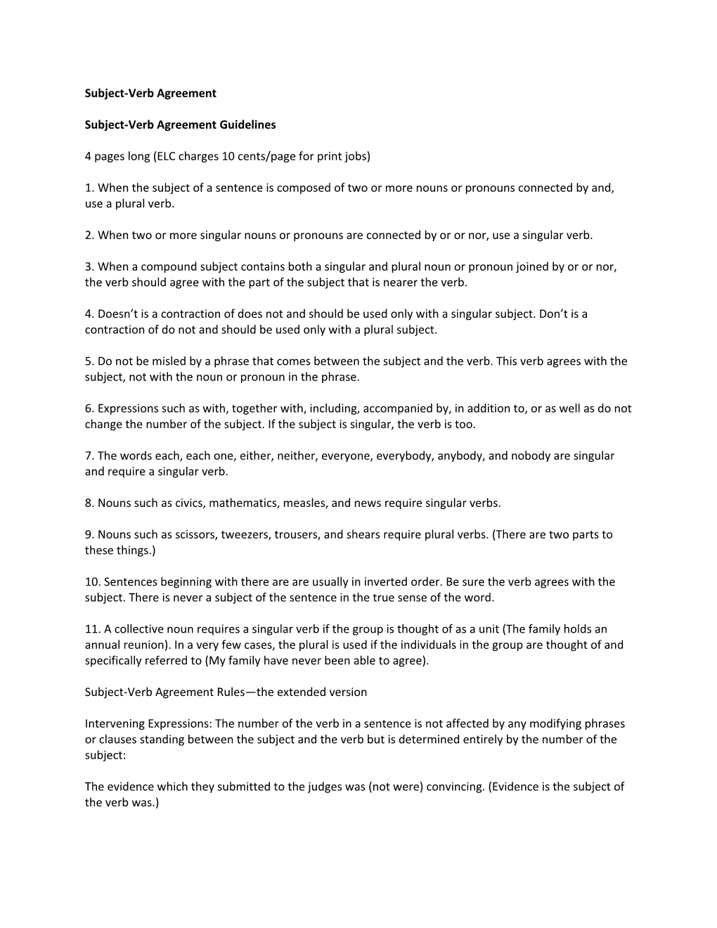 Subject-Verb Agreement Guidelines