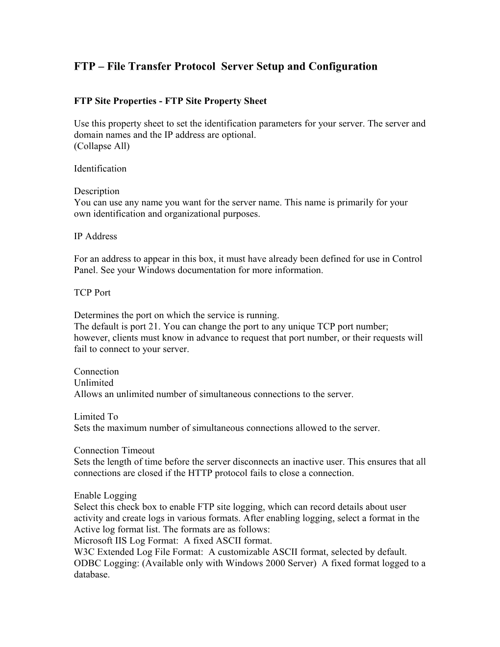 FTP File Transfer Protocol Server Setup and Confiquration