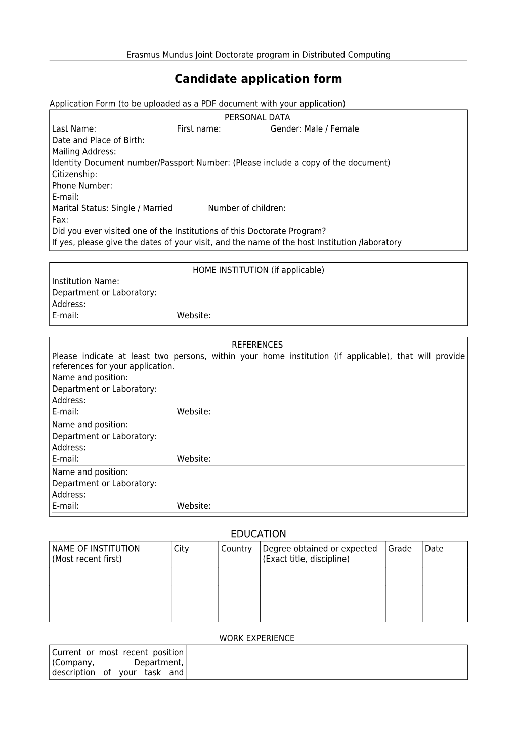 Annex C: Candidate Application Form