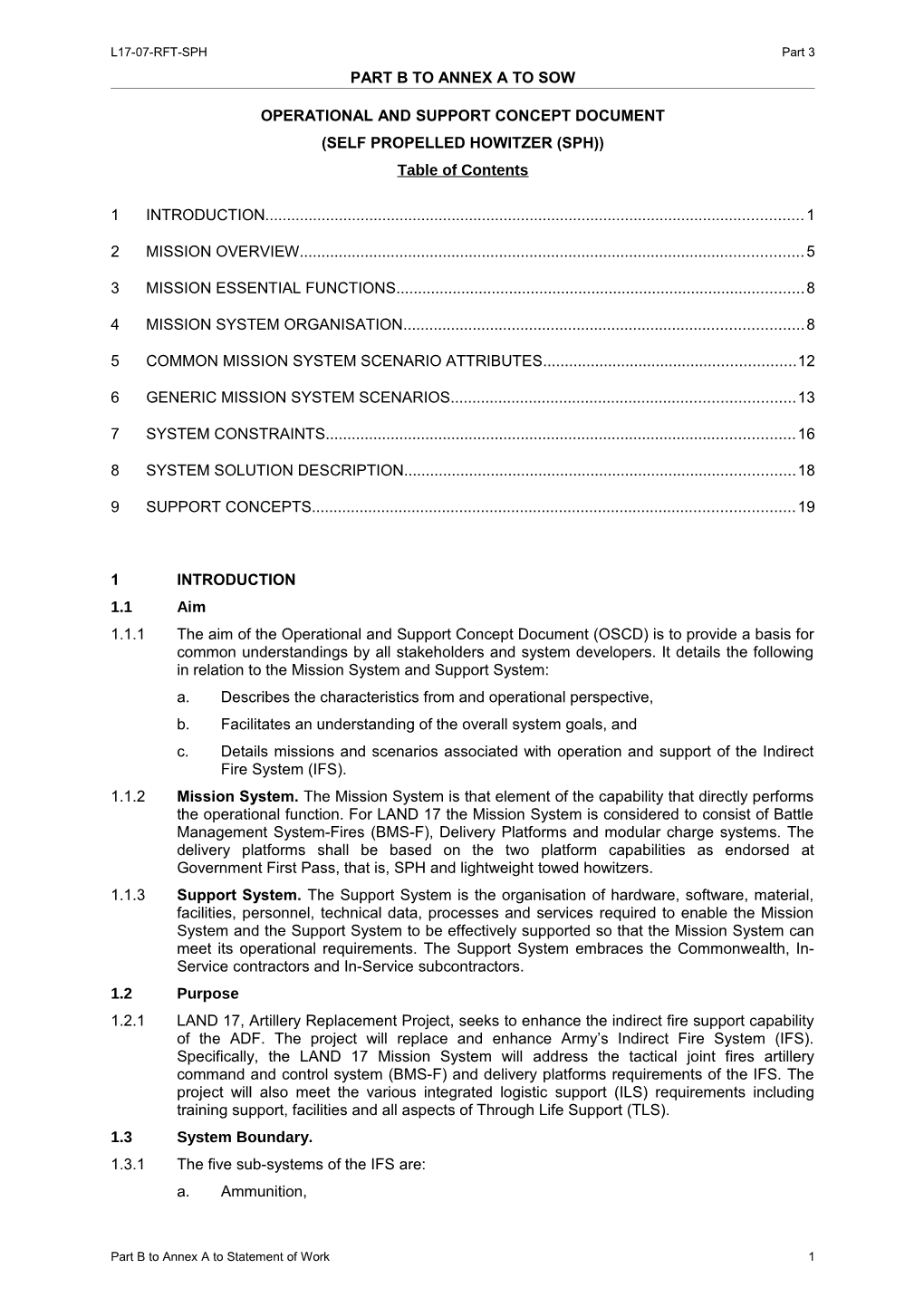 100 SOW (Acquisition) Annex a - Part B - Operational and Support Concept Document