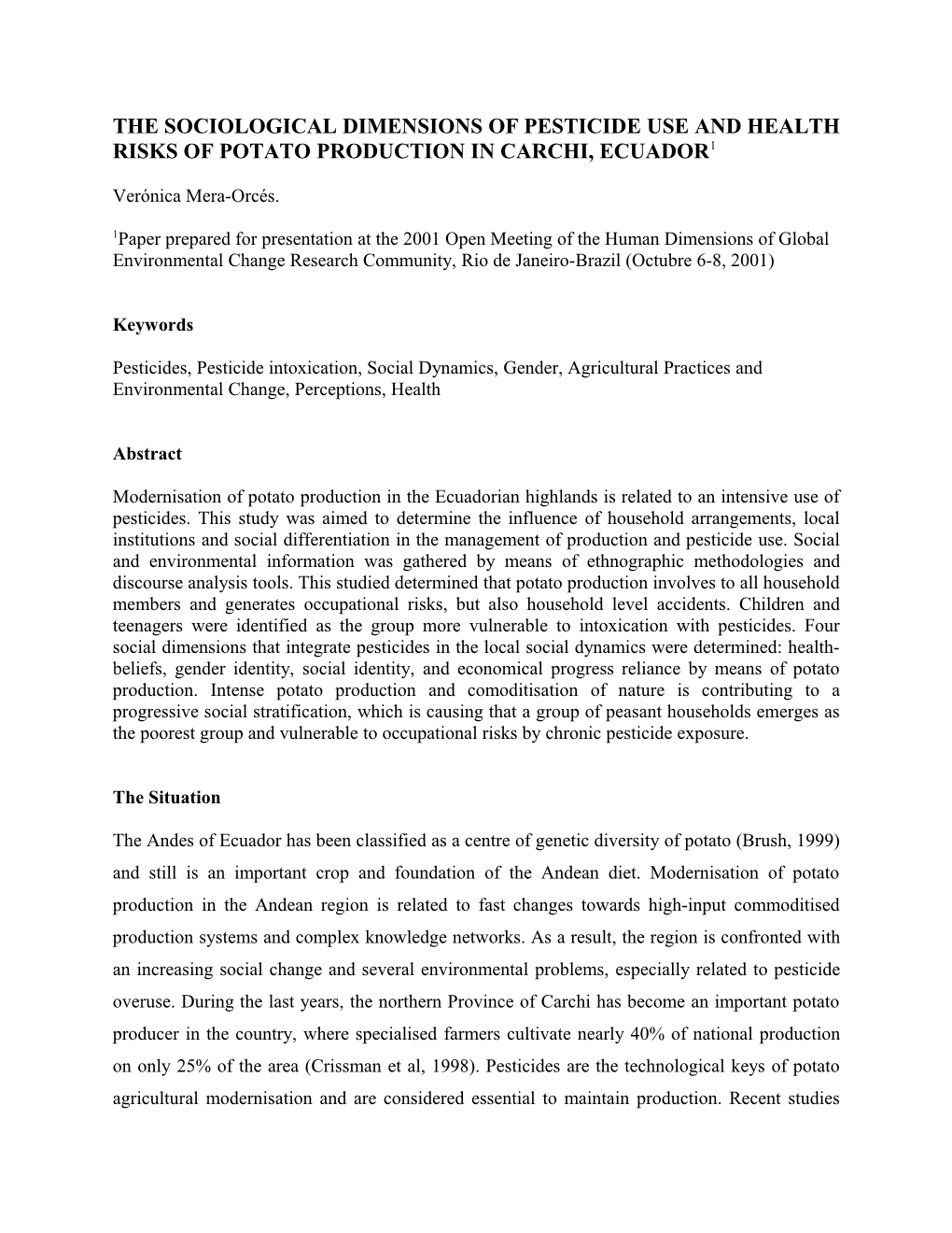 Paying Progress with Health: Pesticide Use and Potato Production Practices in the Ecuadorian