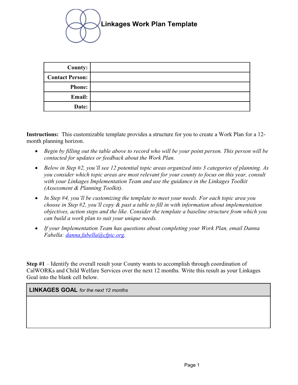 Linkages Work Plan Template