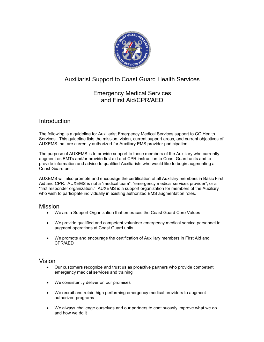 Auxiliarist Support to Coast Guard Health Services