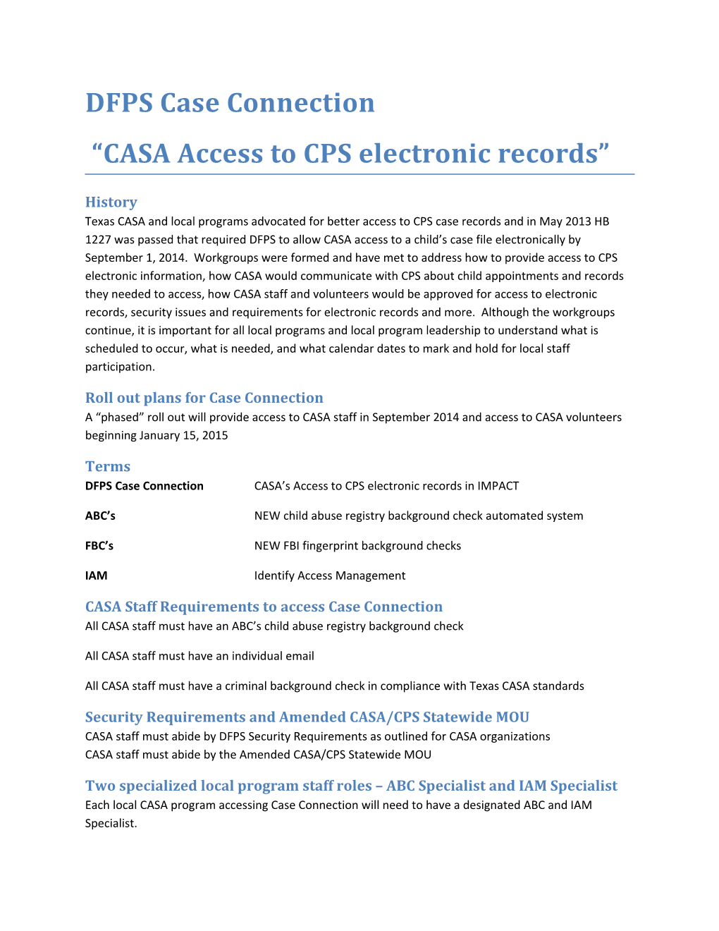 CASA Access to CPS Electronic Records