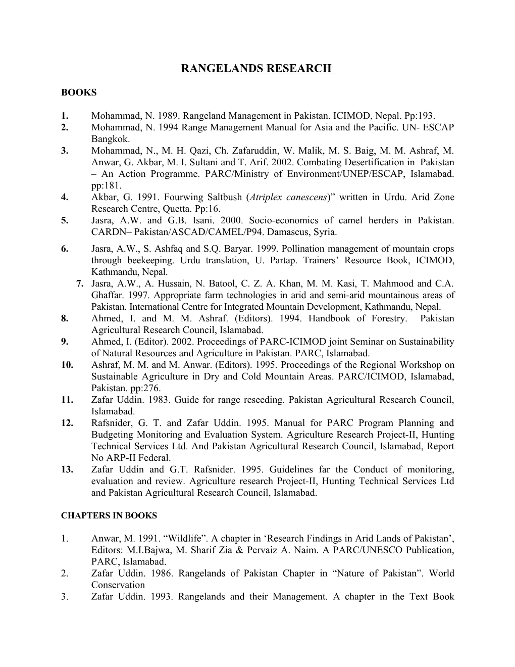 Publications of Rangeland Research Program Scientists