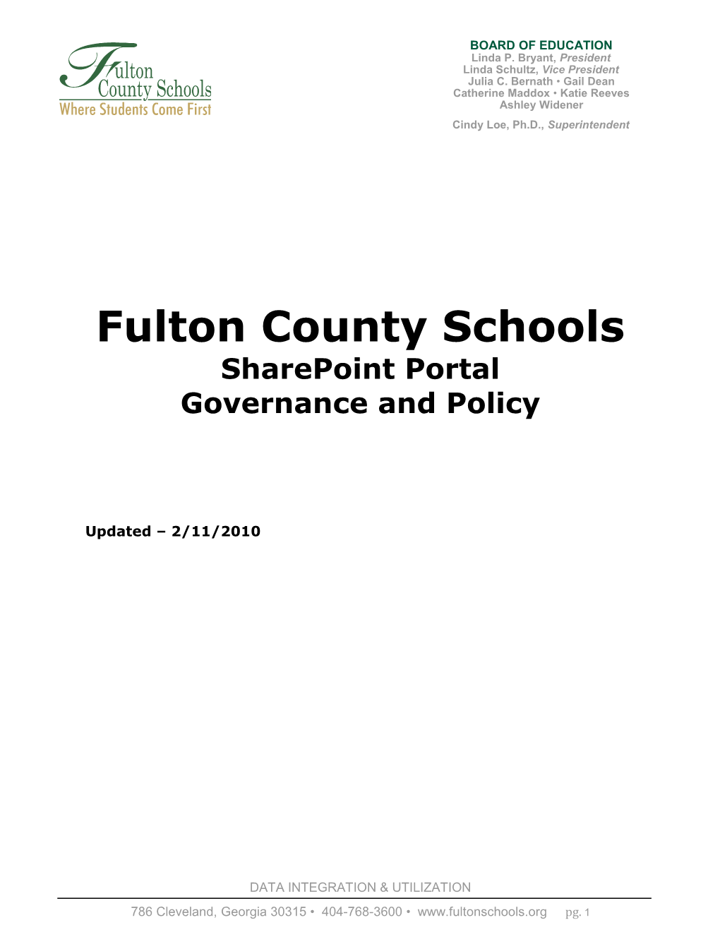 Fulton County Schools Sharepoint Portal Governance and Policy