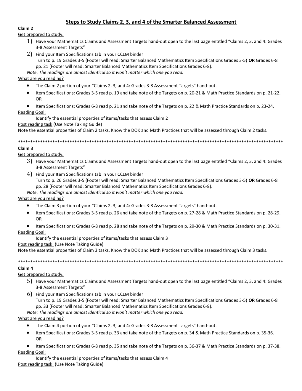 Steps to Study Claims 2, 3, and 4 of the Smarter Balanced Assessment