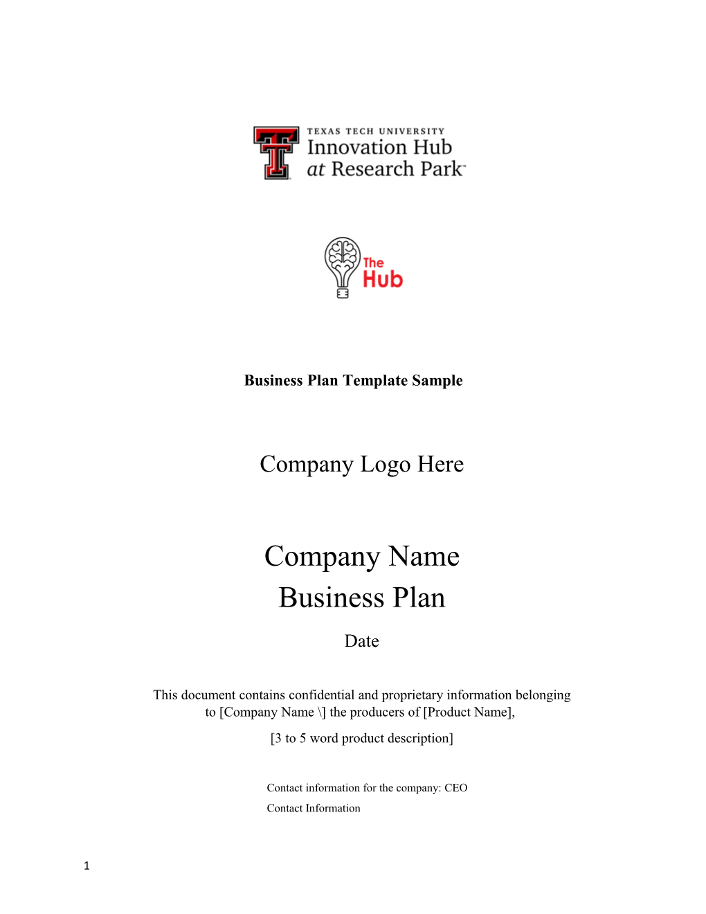 Business Plan Template Sample