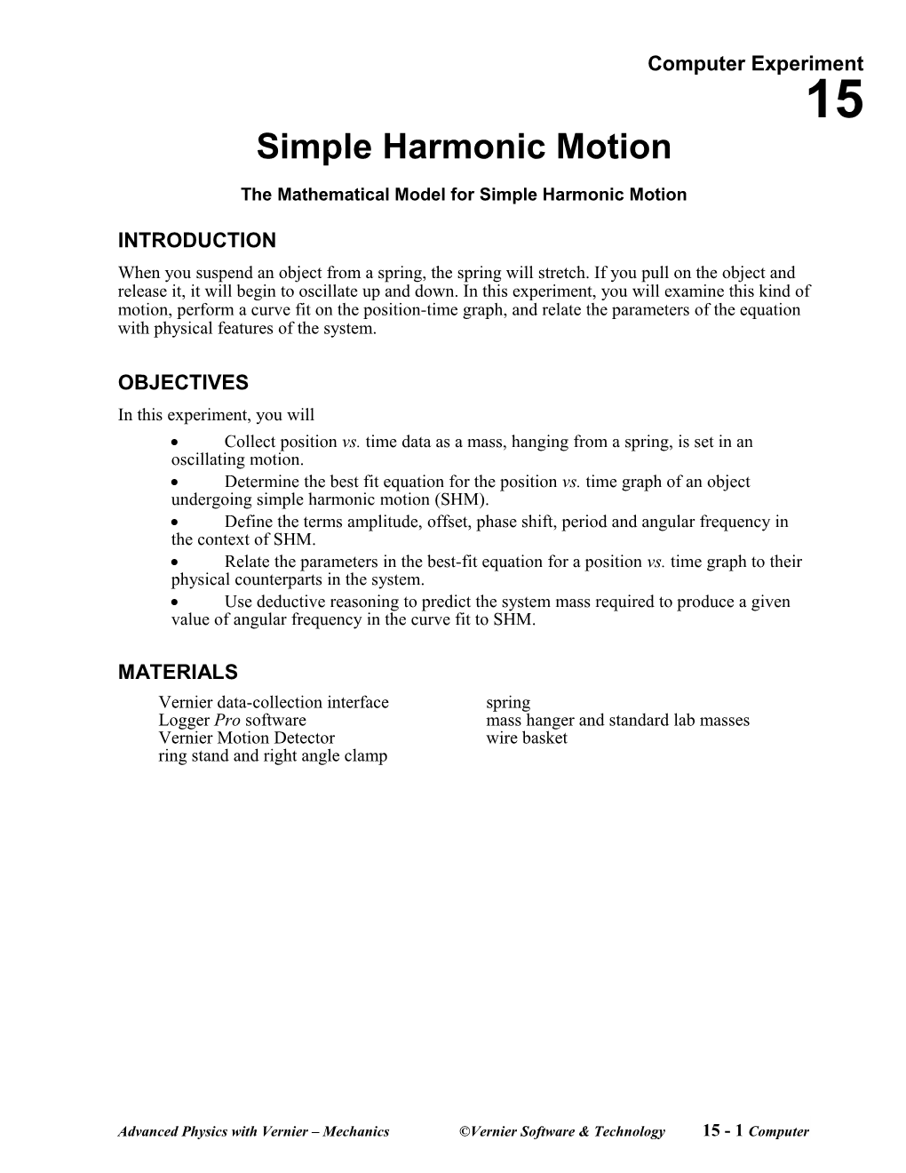 The Mathematical Model for Simple Harmonic Motion