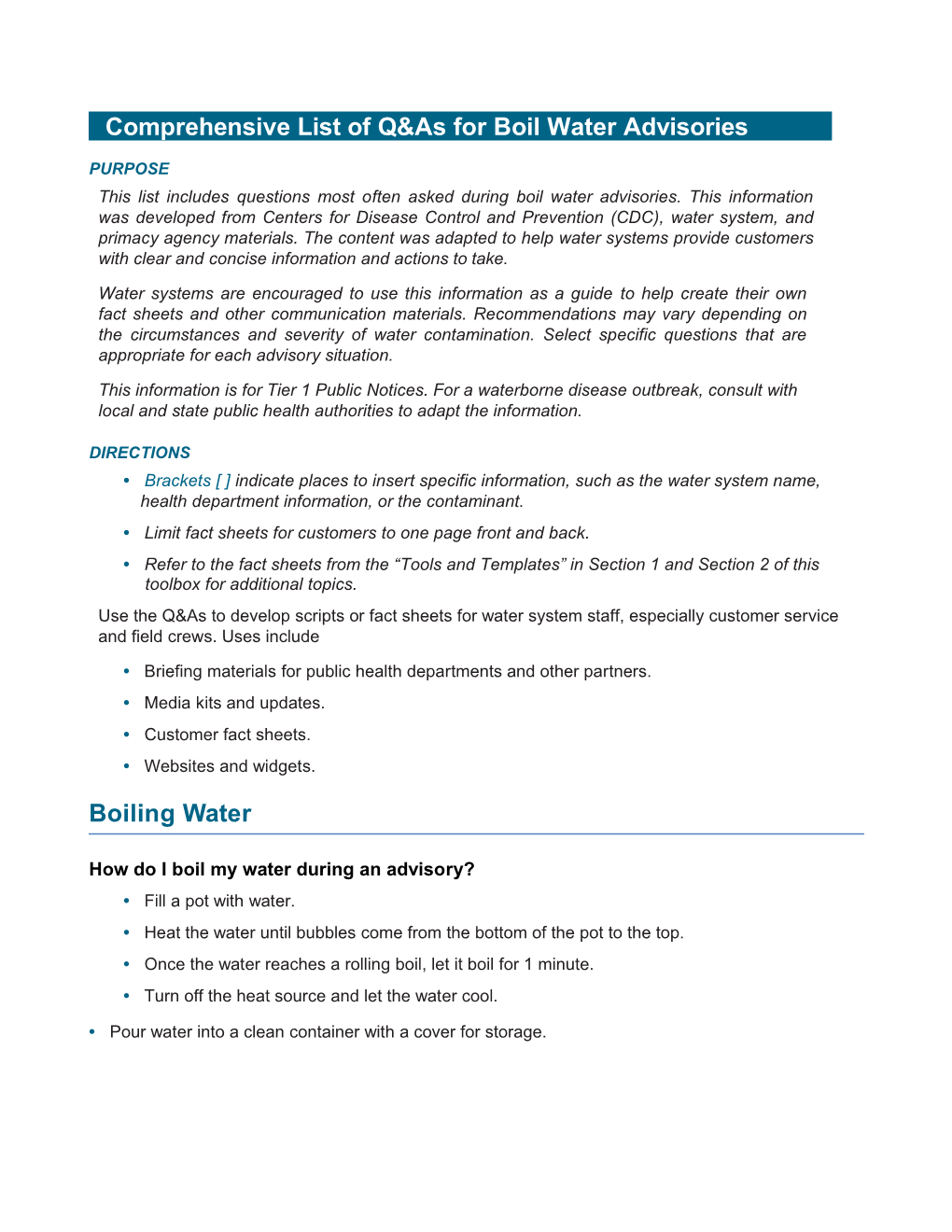 Comprehensivelist Ofq&Asforboilwateradvisories