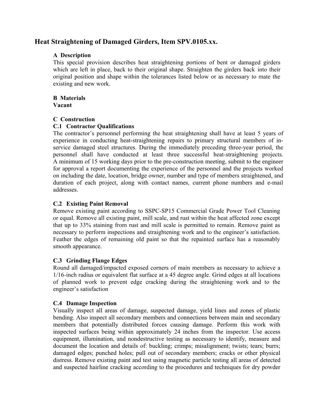 Heat Straightening of Damaged Girders, Item SPV.0105.Xx