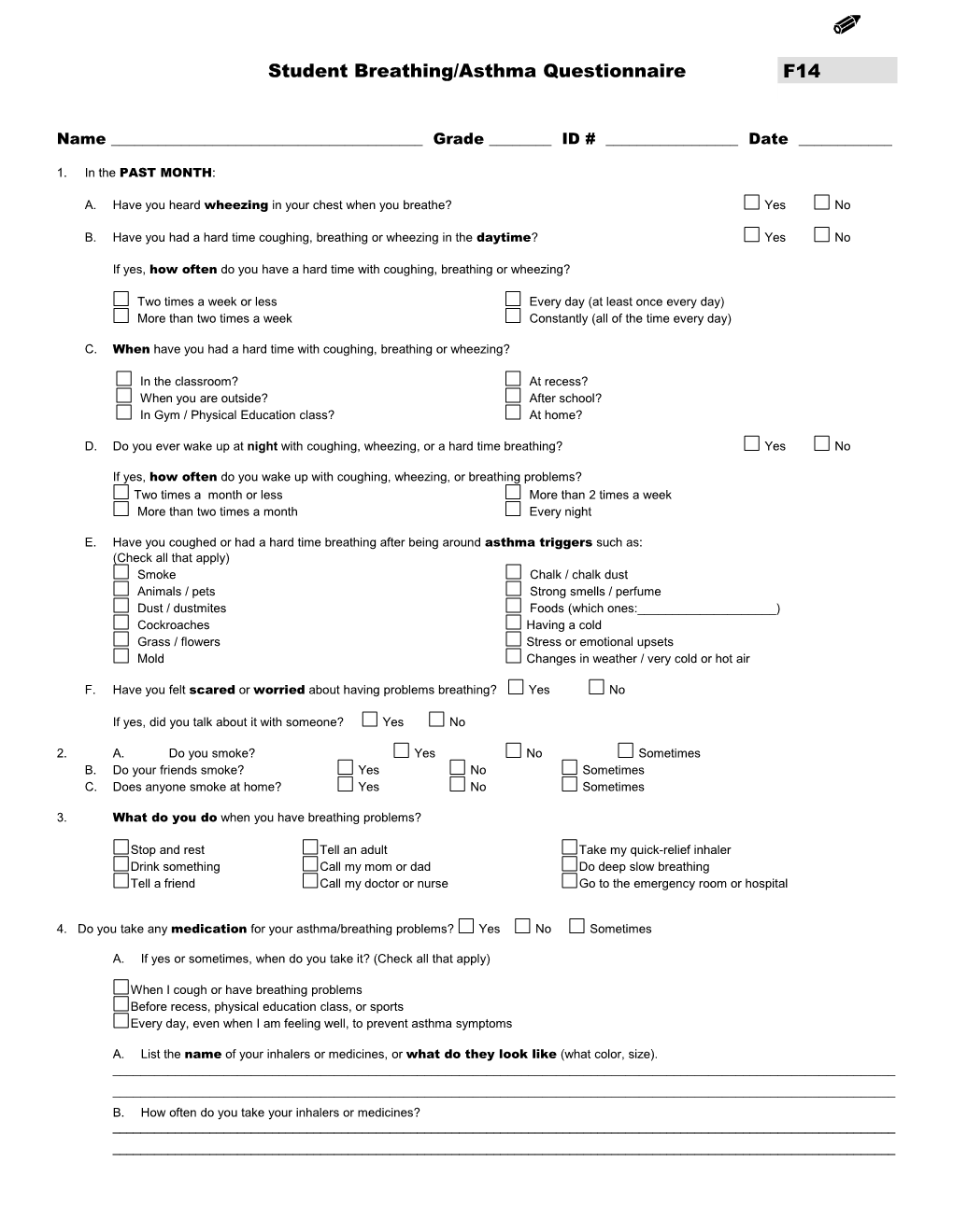 Student Asthma Questionnaire