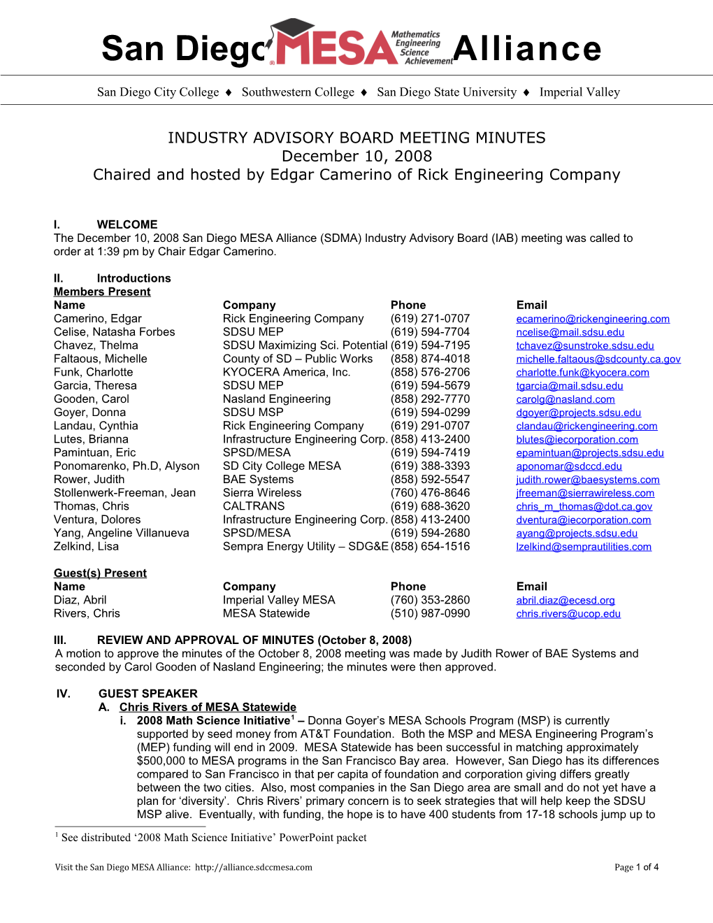 Industry Advisory Board Minutes