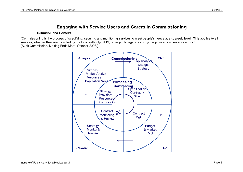 Engaging with Service Users and Carers to Improve Commissioning