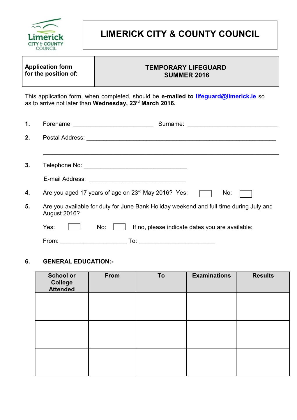 This Application Form, When Completed, Should Be E-Mailed to So As to Arrive Not Later