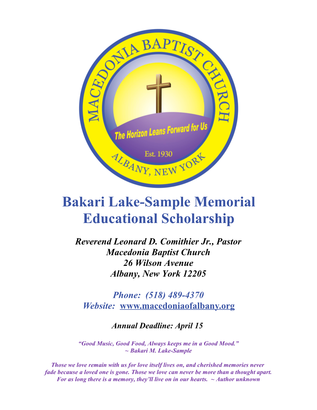 Bakari Lake-Sample Memorial Educational Scholarship