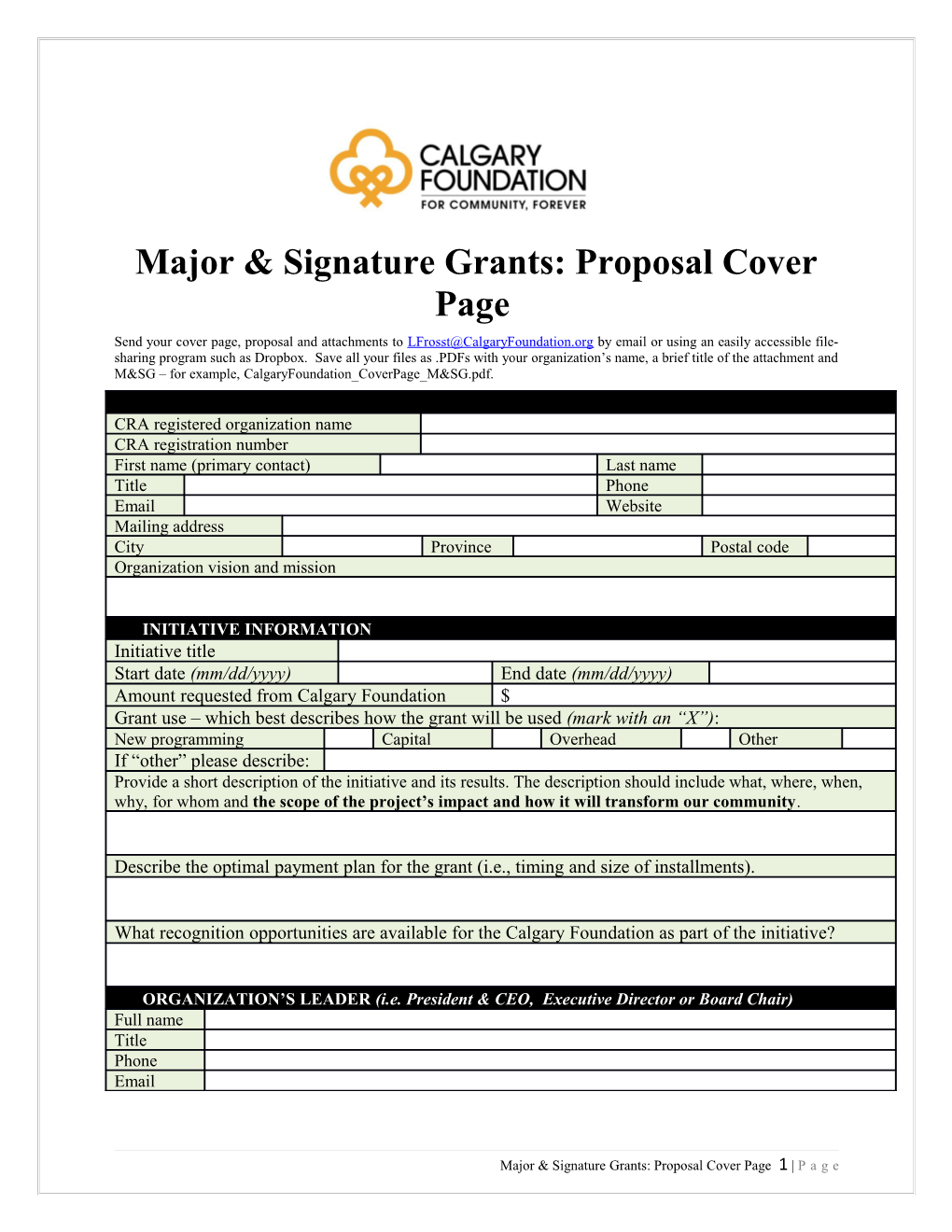 Majorsignature Grants: Proposal Cover Page