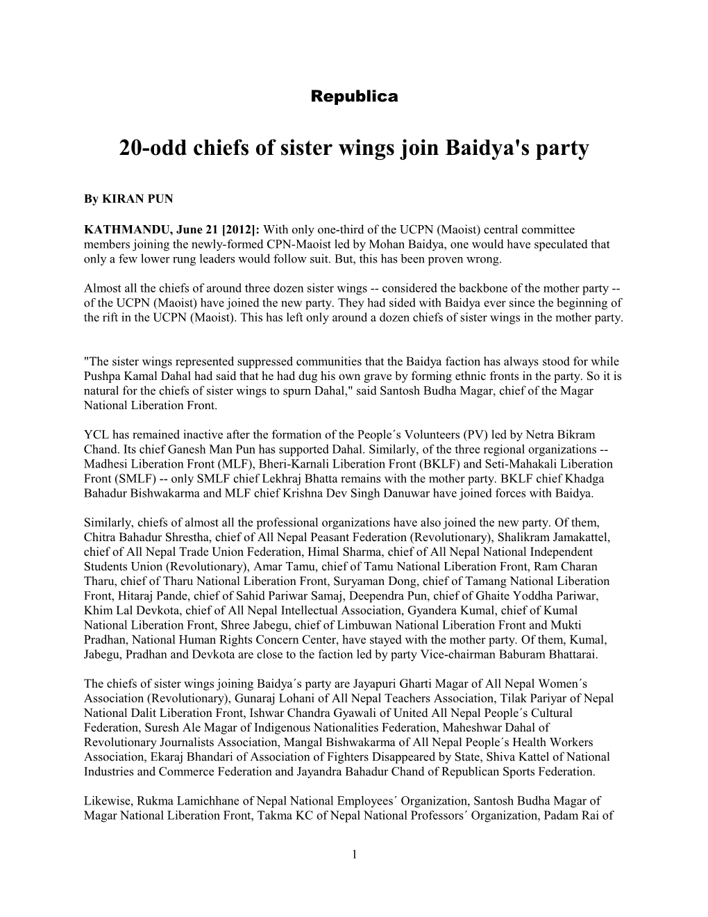 20-Odd Chiefs of Sister Wings Join Baidya's Party