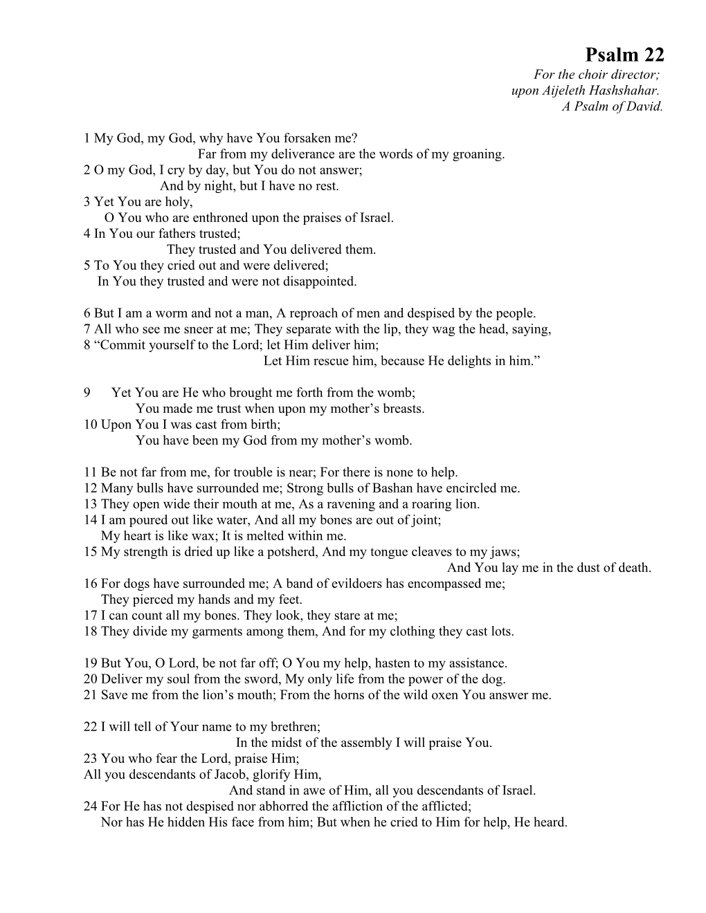 Psalm 22 for the Choir Director;
