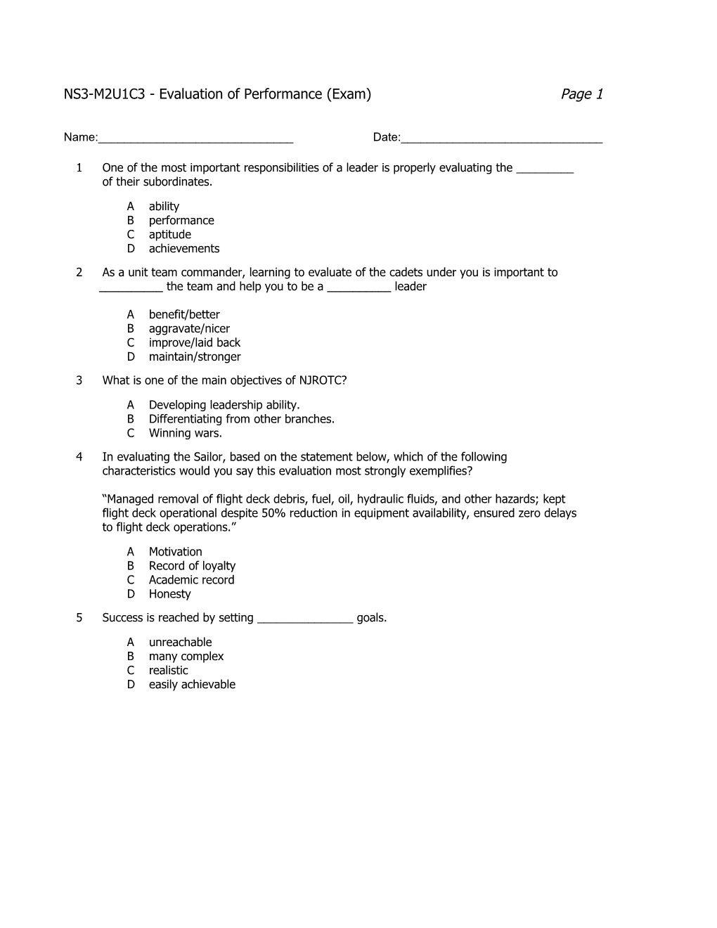 NS3-M2U1C3 - Evaluation of Performance (Exam)Page 1