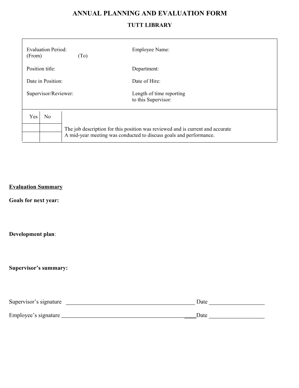 Annual Planning and Evaluation Form