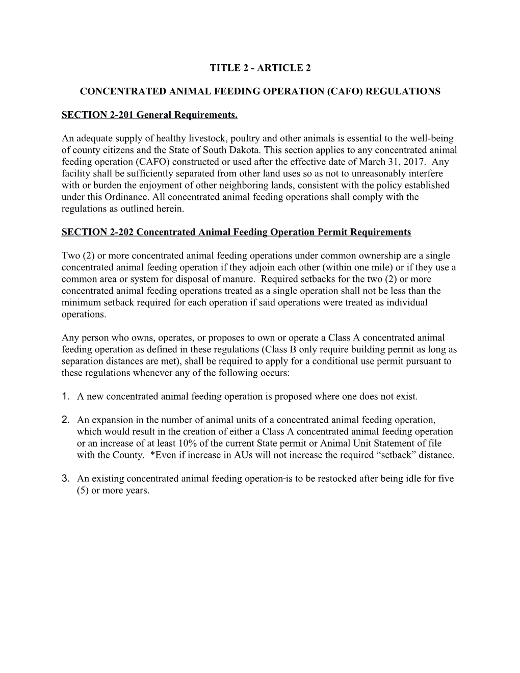 Concentrated Animal Feeding Operation (Cafo) Regulations