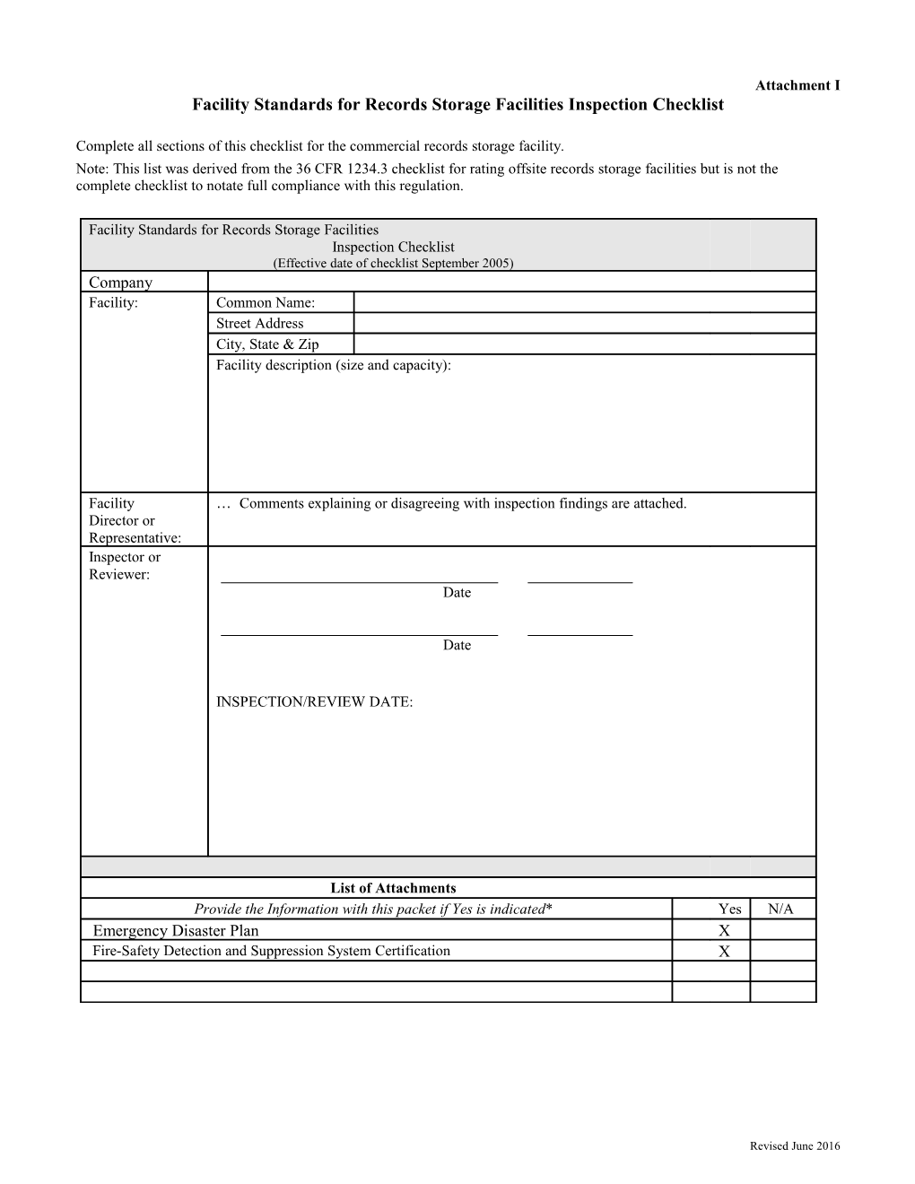 Facilitystandards for Records Storage Facilities Inspection Checklist