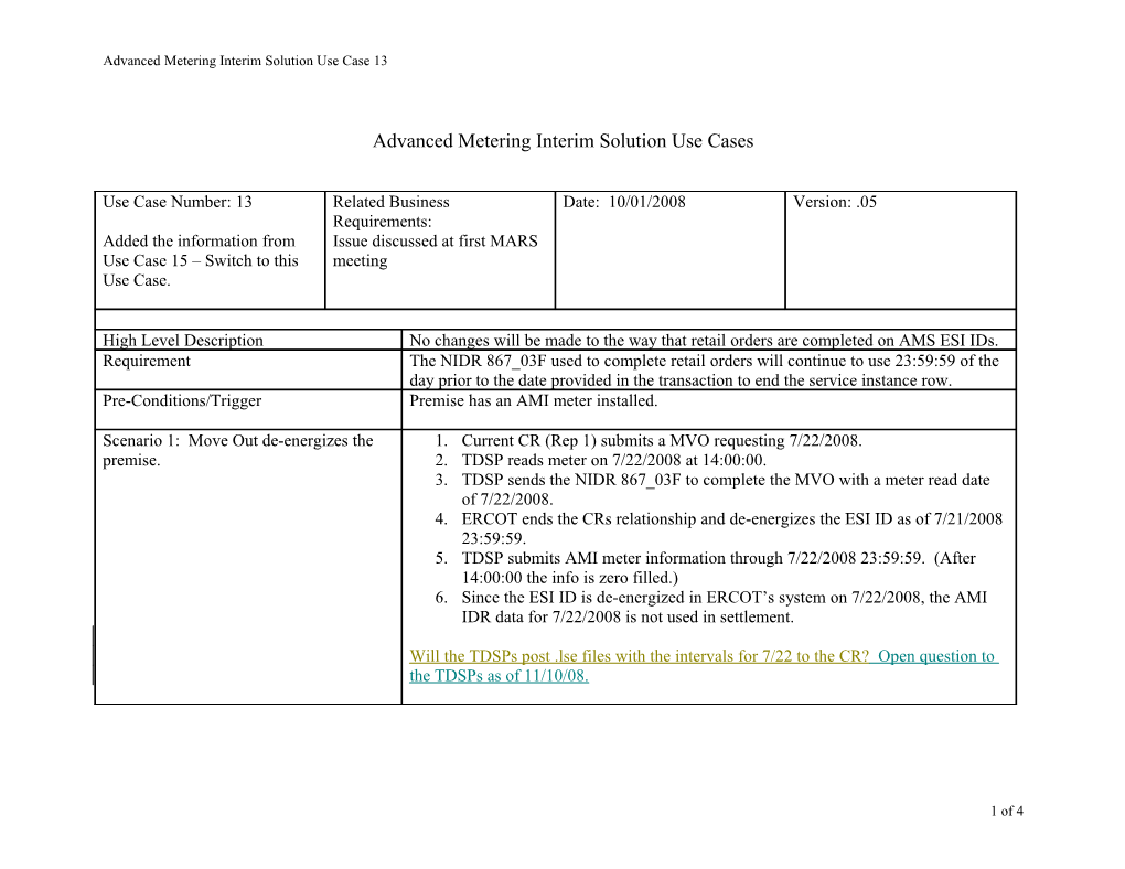 Advanced Metering Interim Solution Use Case 13