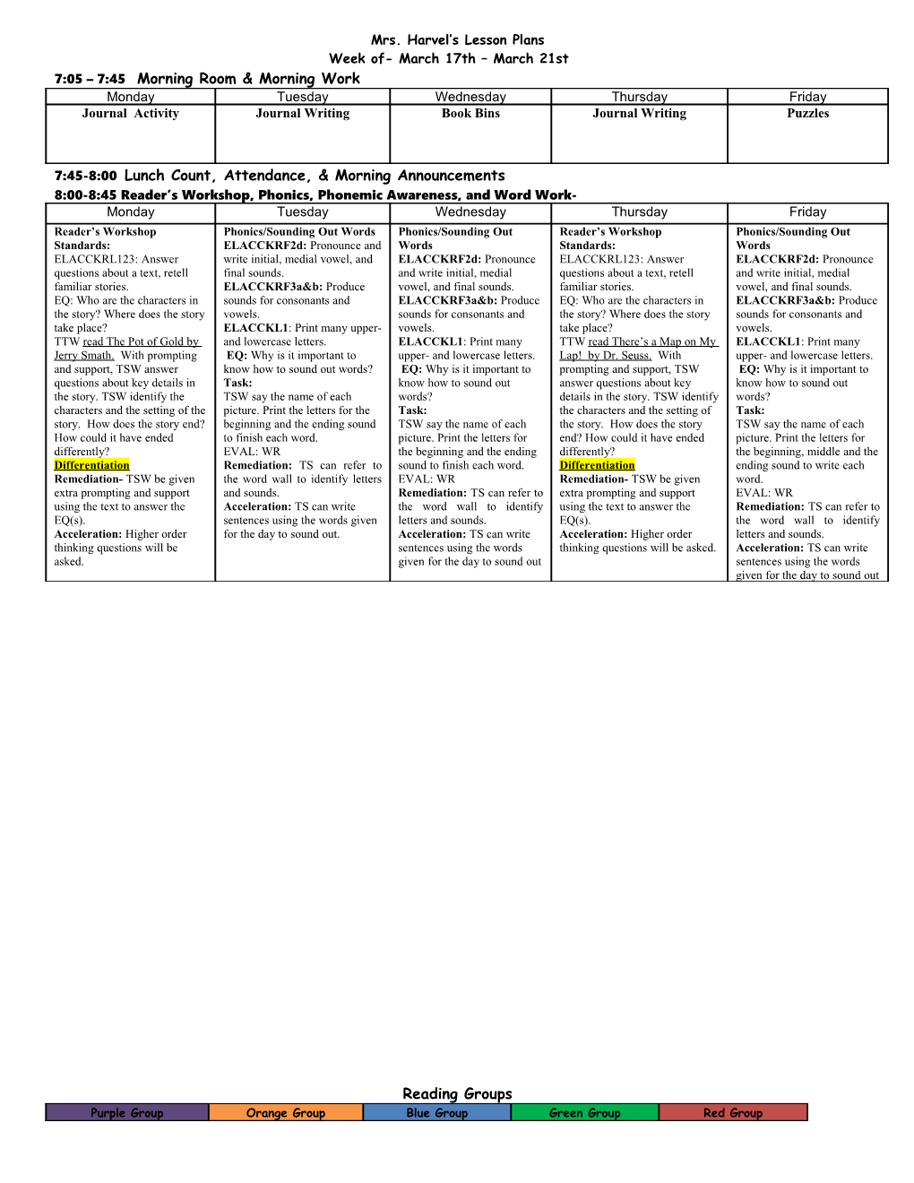 Kindergarten Lesson Plans