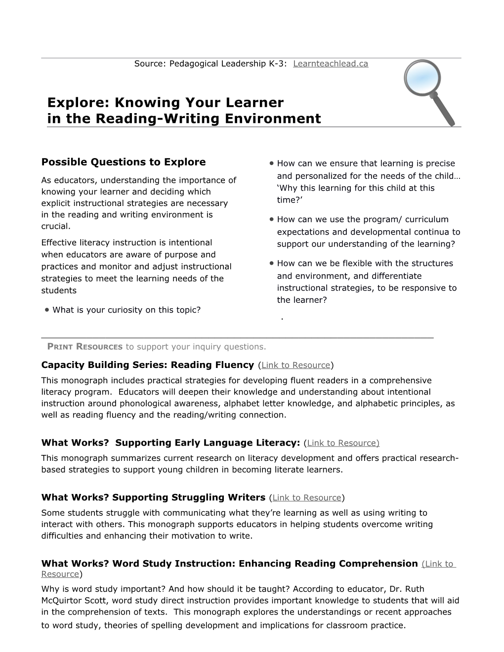 Explore: Knowing Your Learner